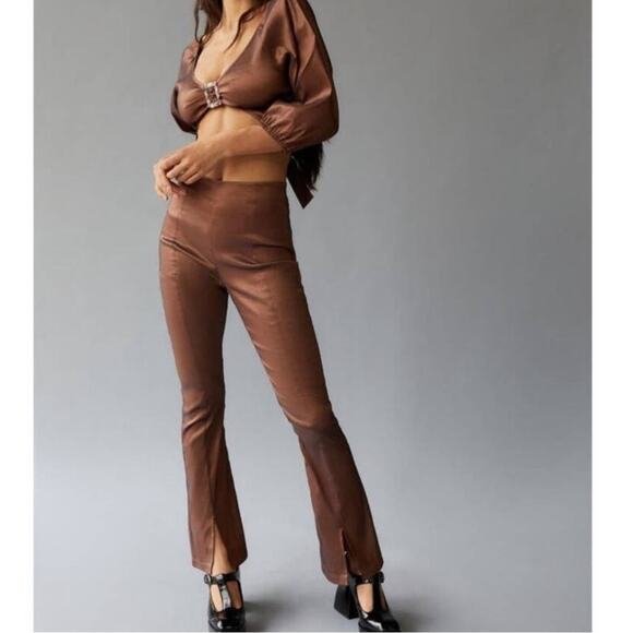 Hosbjerg x Free People Women’s Elora Metallic Walnut High Waist Split Hem Pants - Picture 1 of 11